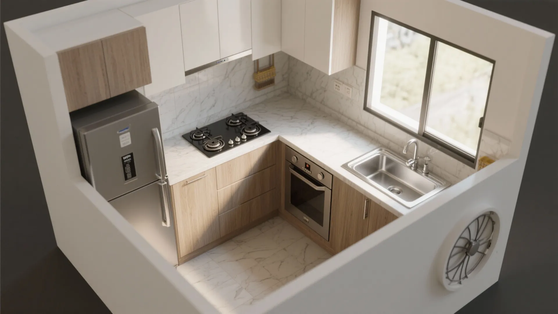 L-Shaped Small Kitchen Layout Maximizes Flow