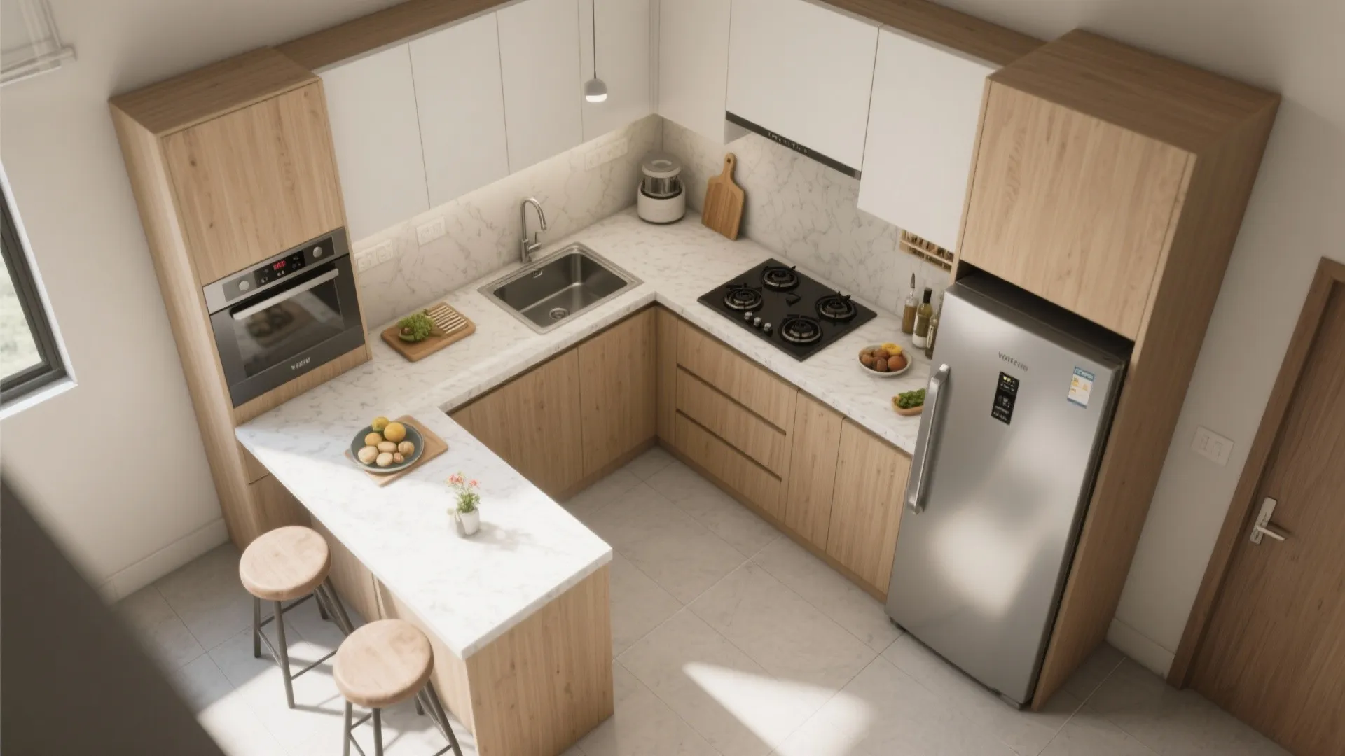 L-Shaped Small Kitchen Layout to Free Counter Space