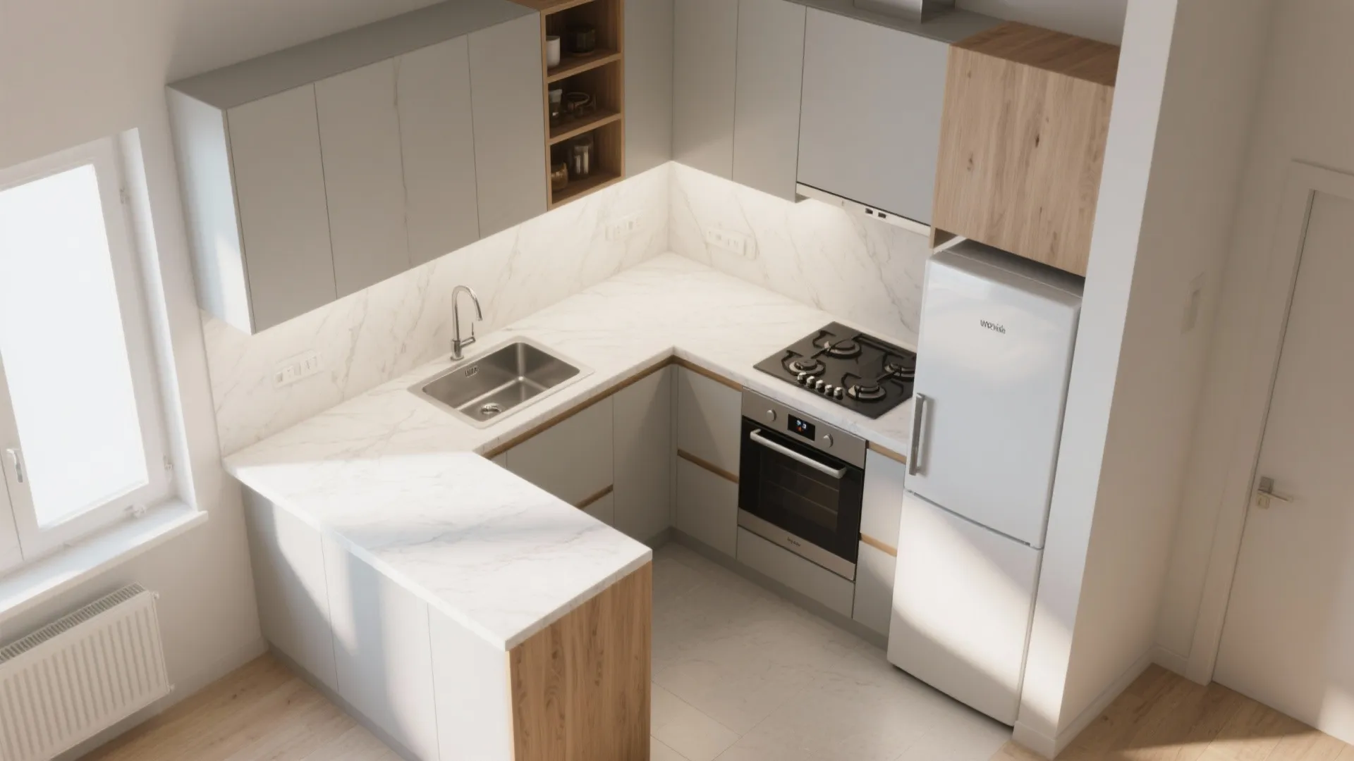 L-shaped layout for small kitchens