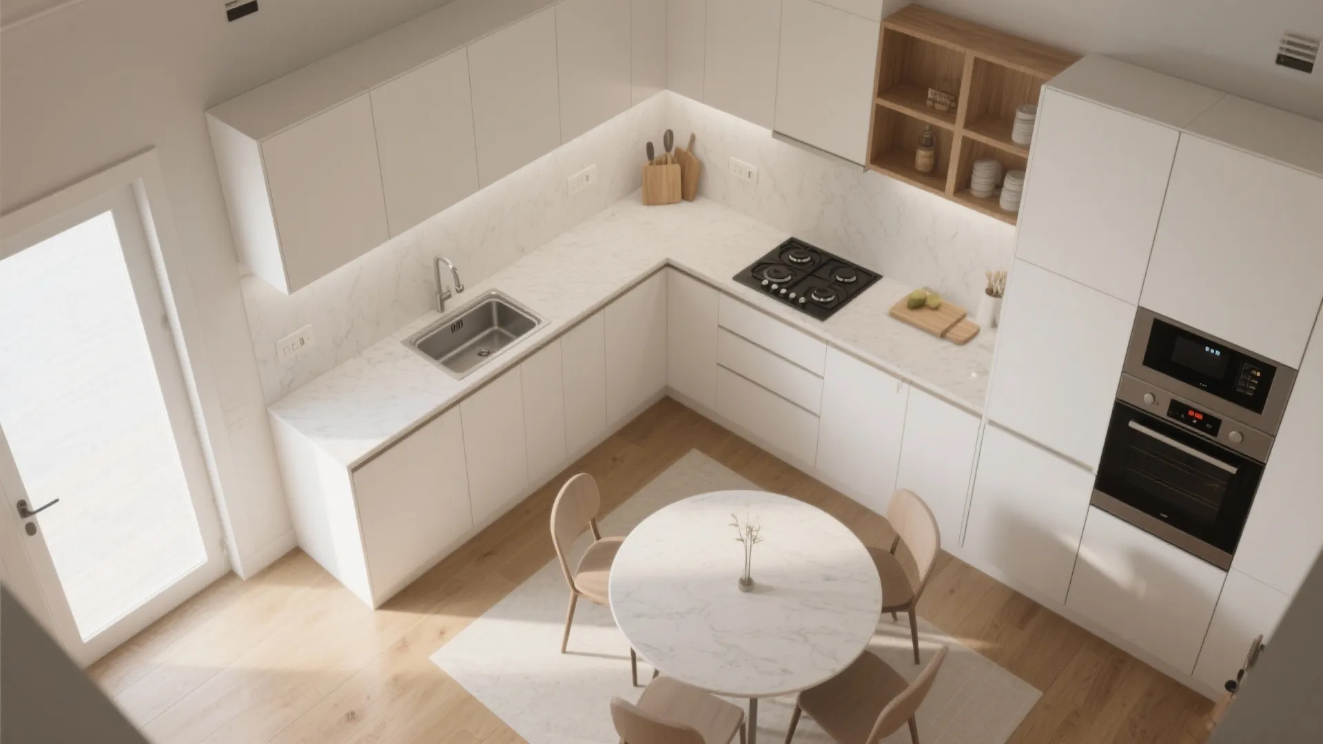 L-Shaped Small Kitchen Layout That Opens the Room