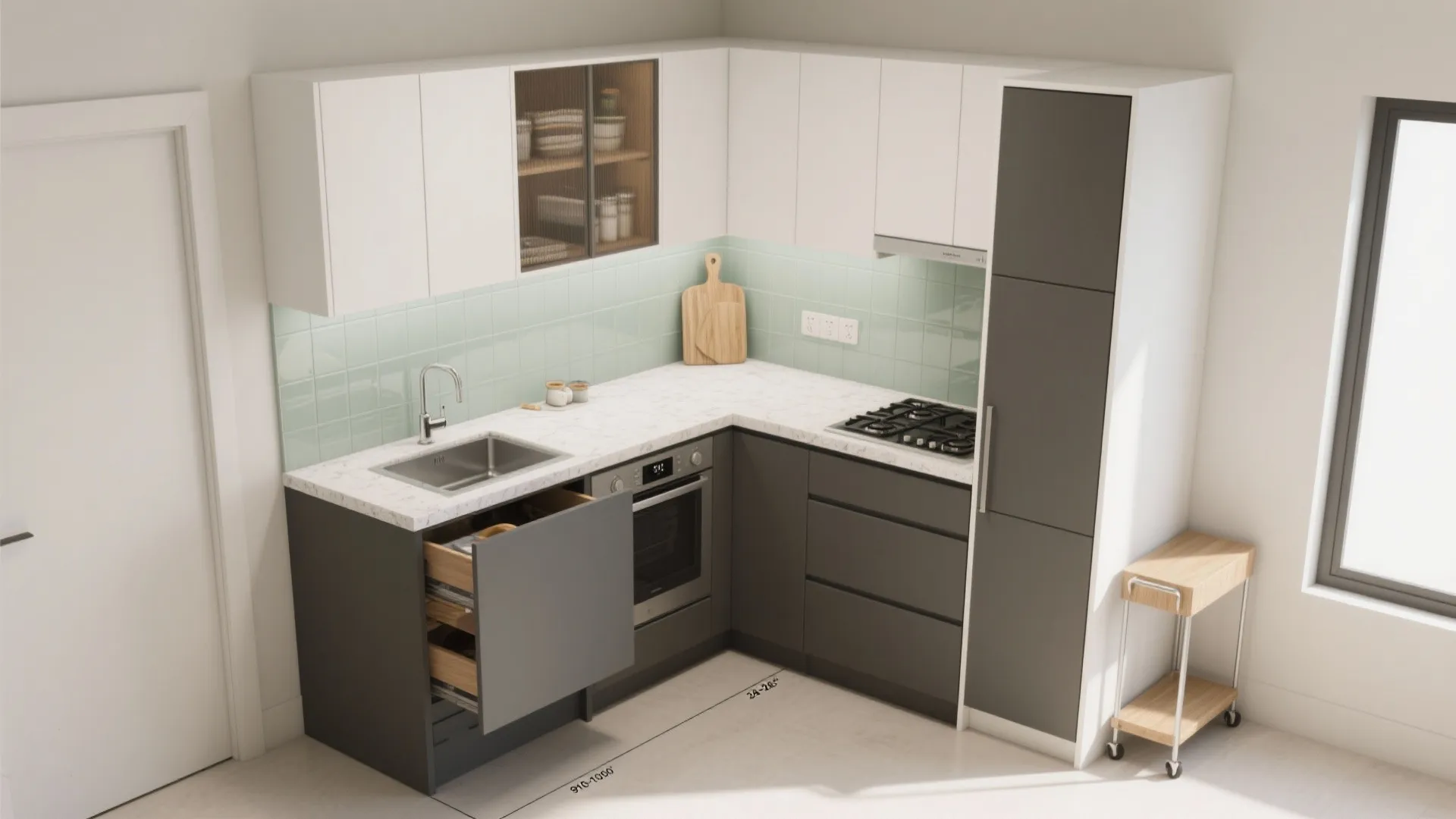 L-Shaped Small Kitchen Layout: Short Steps, More Counter