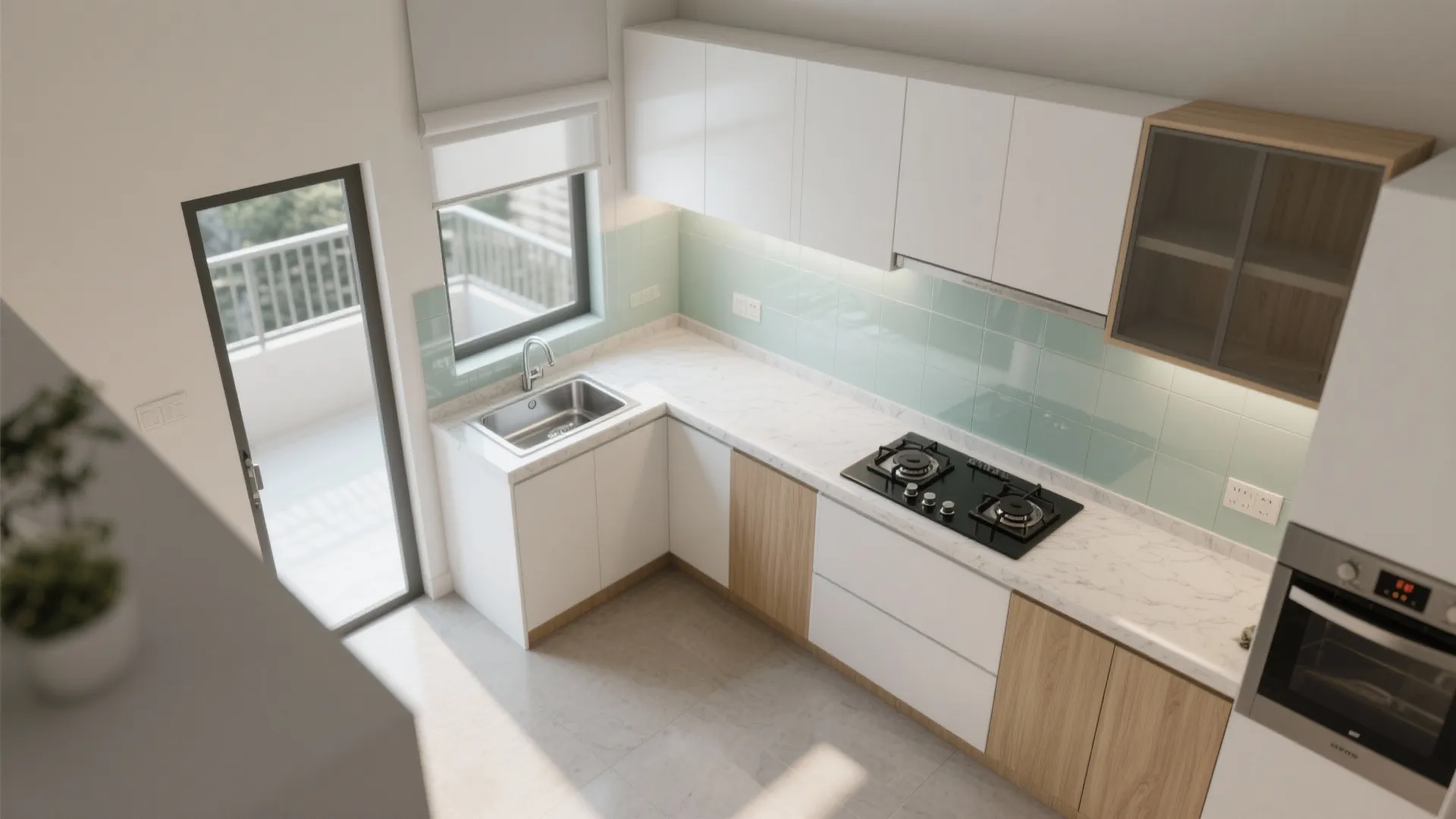 L-shaped layout that frees more counter space