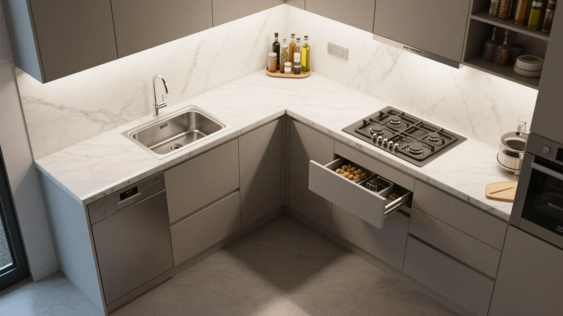 L-shaped kitchen layout to unlock more counter space