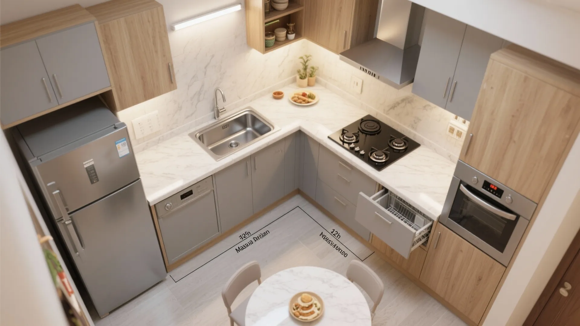 L-Shaped Kitchen Layout to Reclaim Working Space