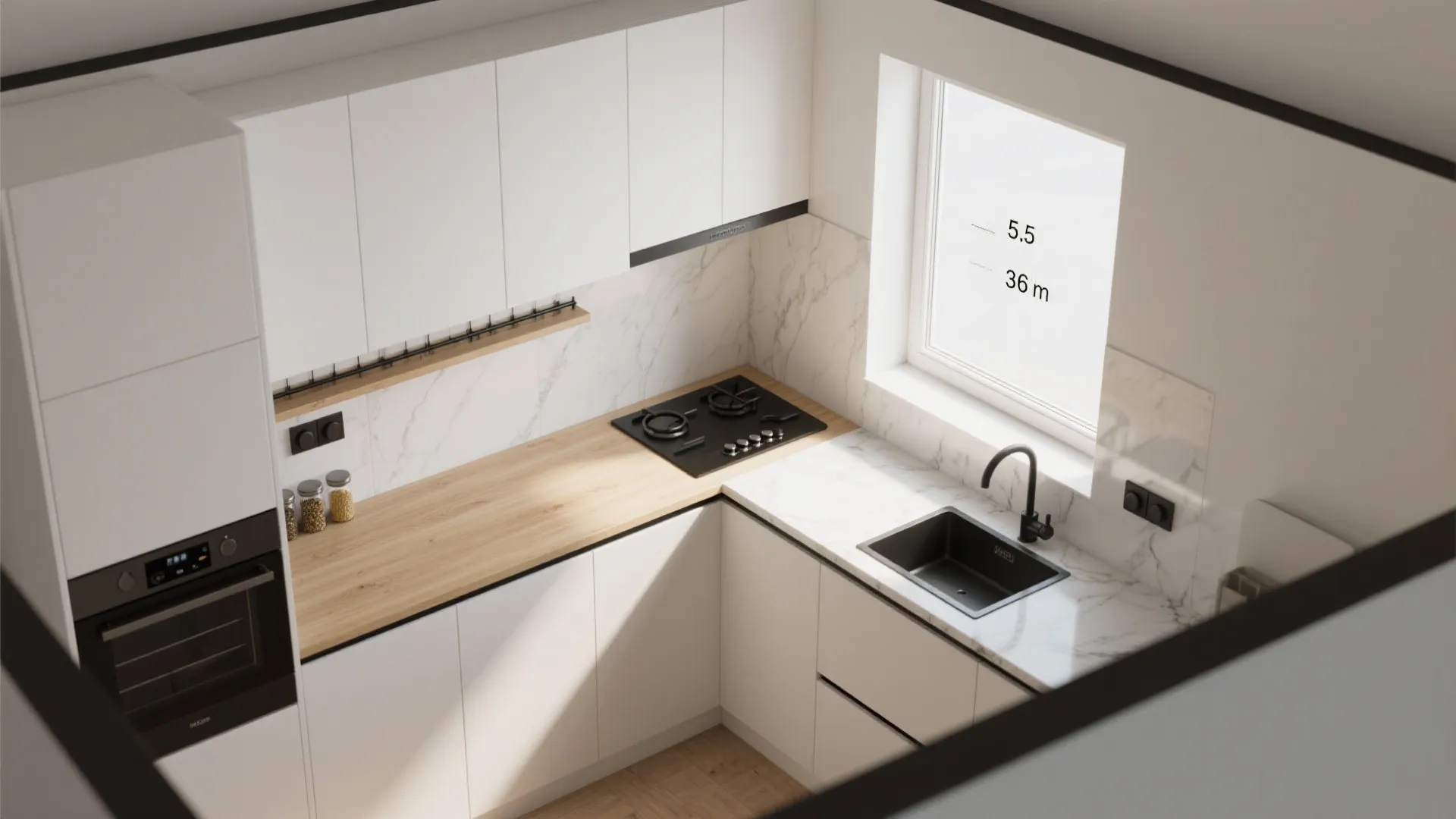 L-Shaped Micro-Kitchen with a Functional Wall