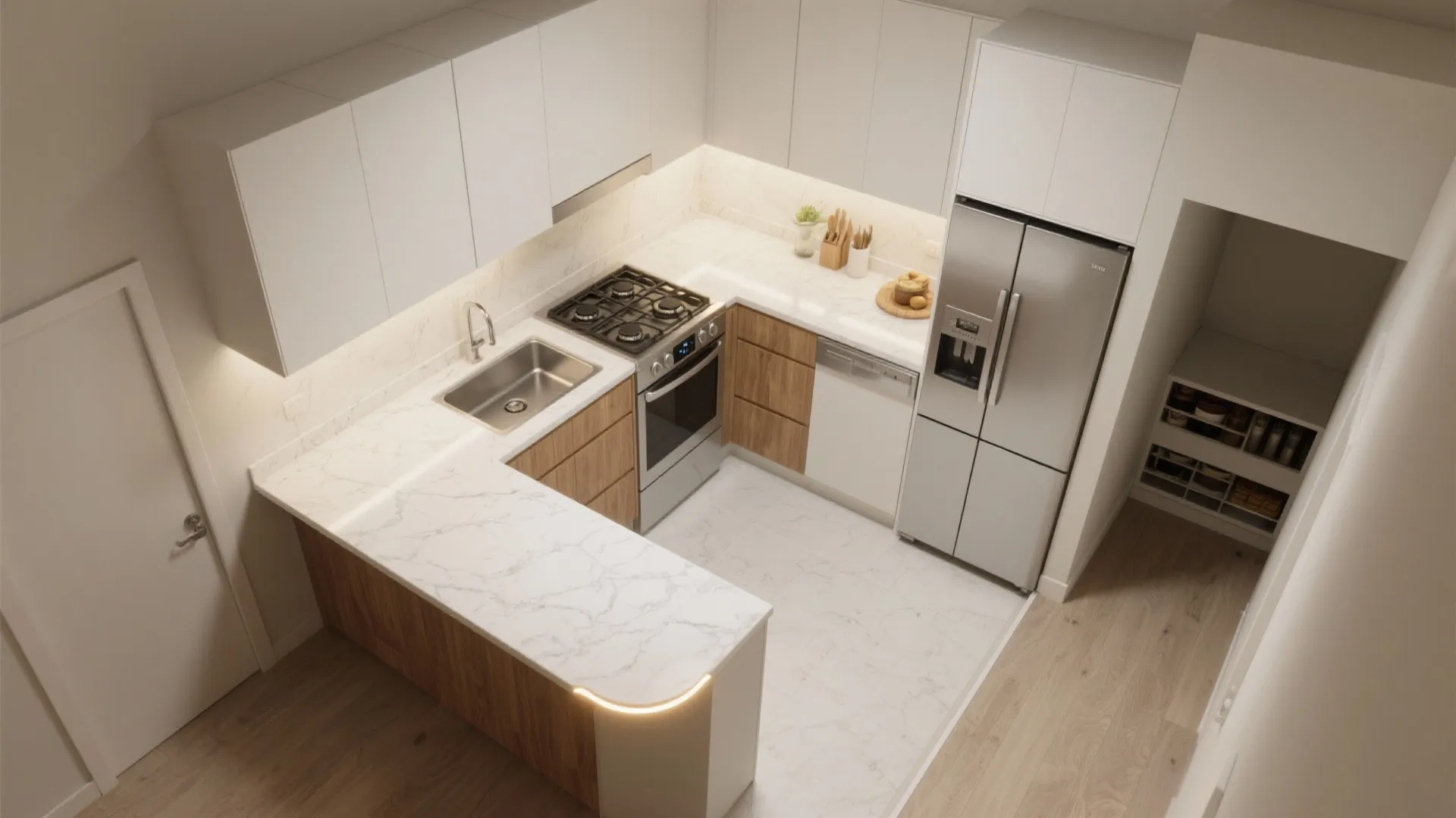 L-shaped small kitchen layout