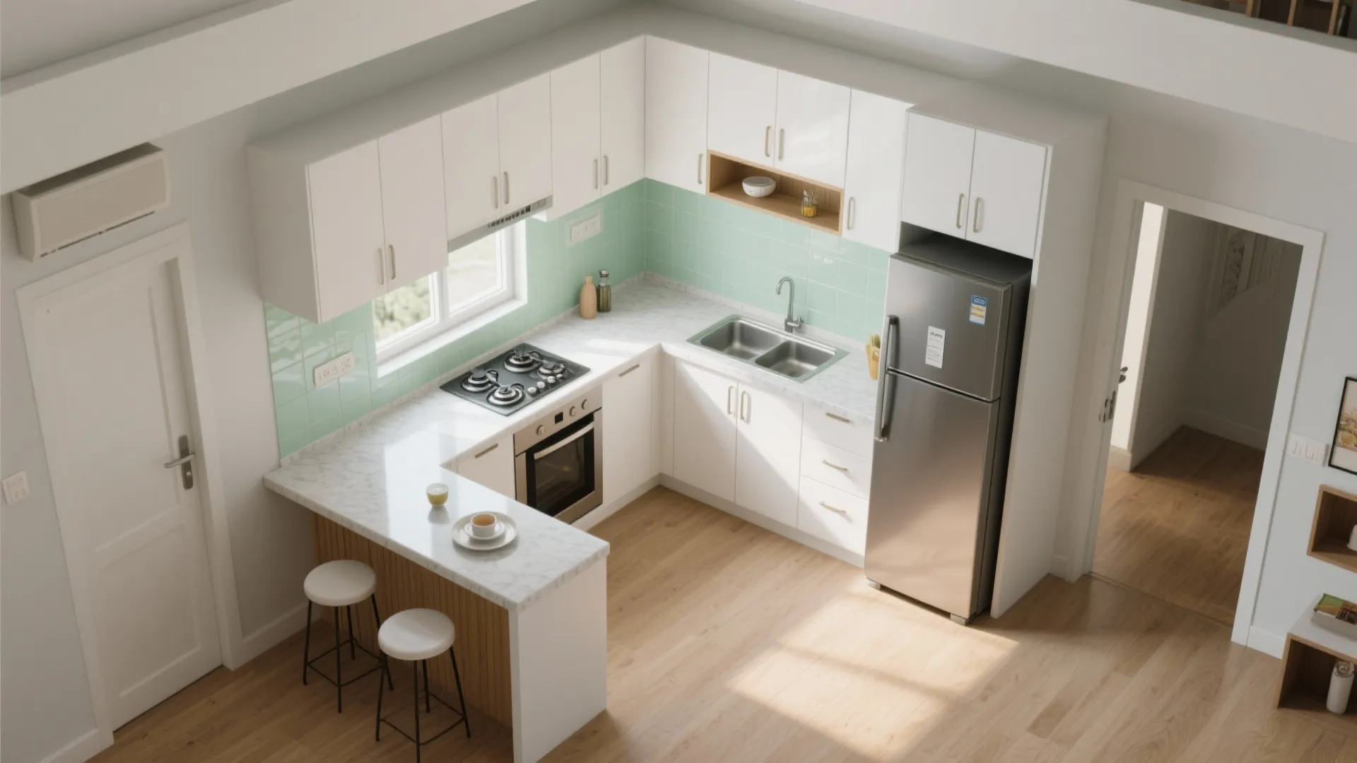 L-Shaped Small Kitchen Layout to Free Movement