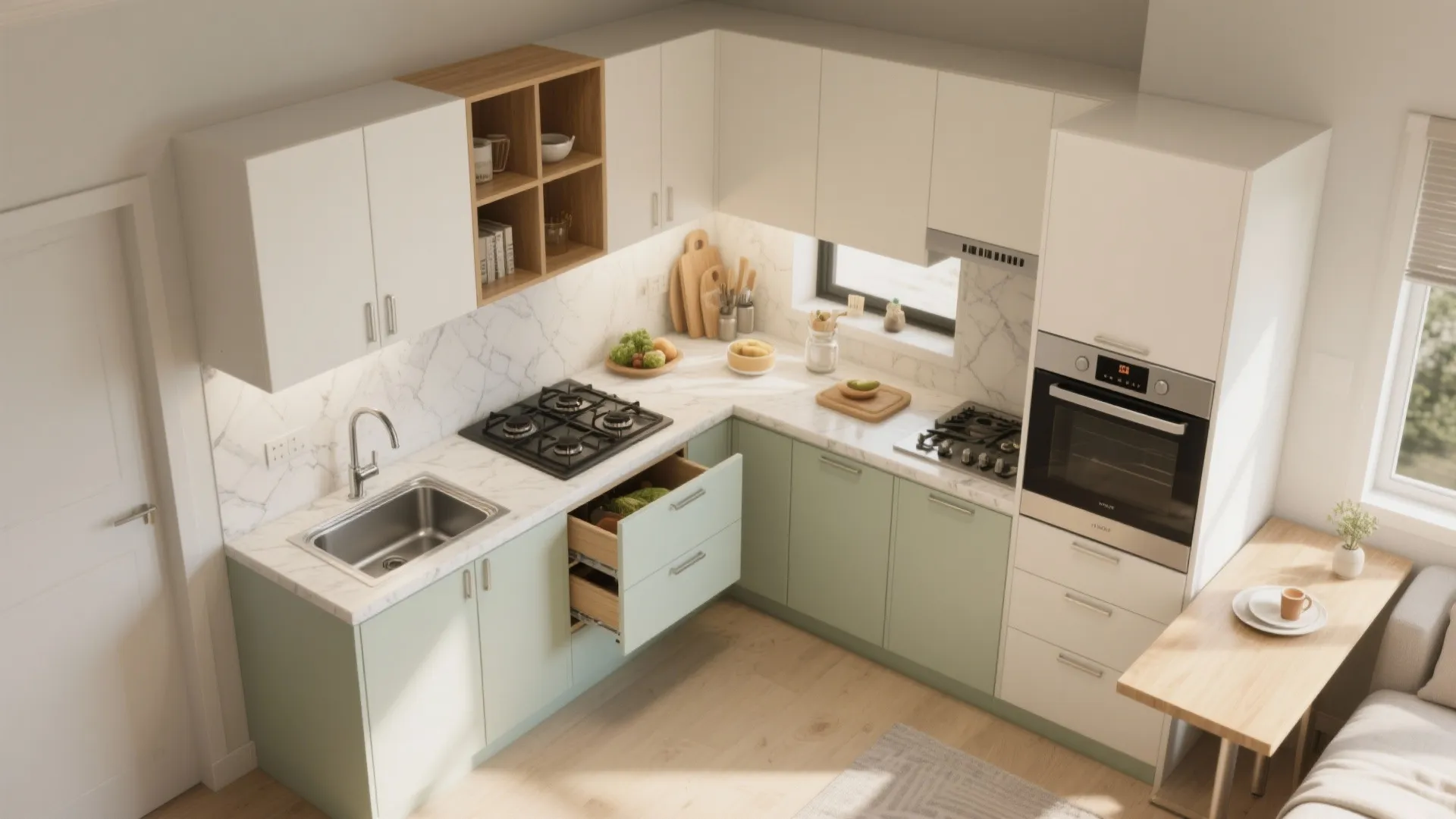 L-shaped kitchen to reclaim counter space