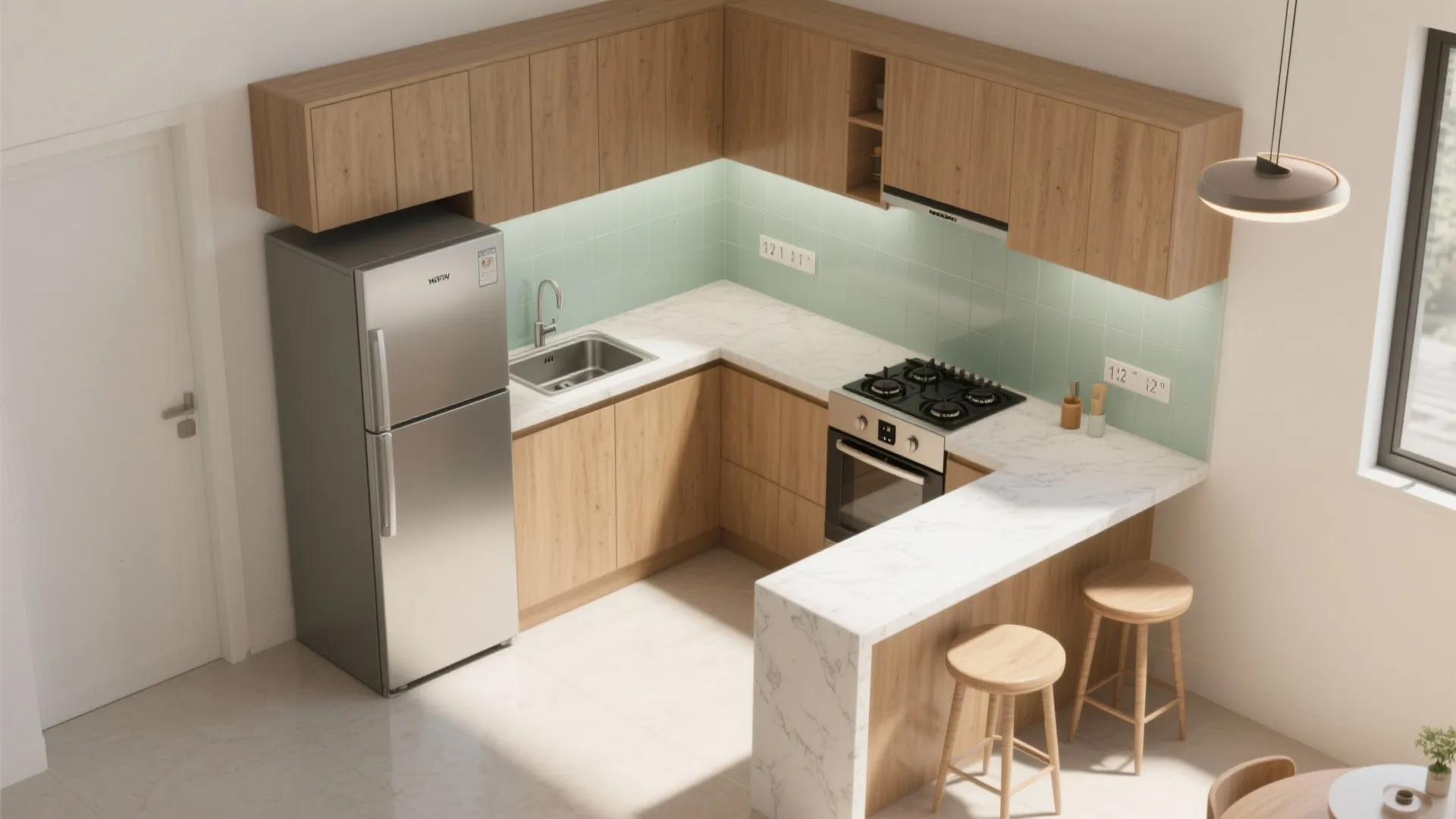 L-shaped micro kitchen layout for 1 BHKs