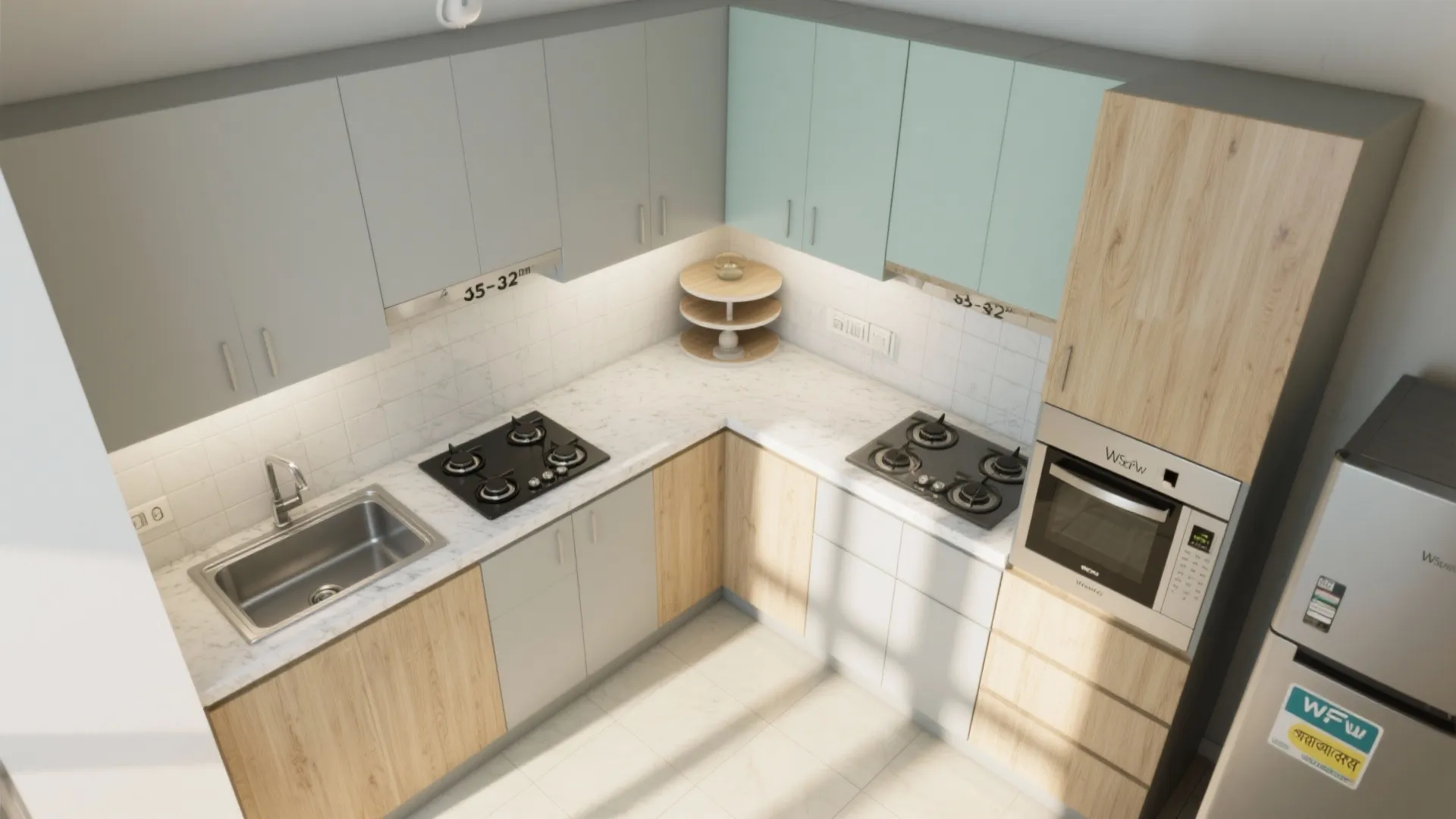 L-shaped small kitchen layout
