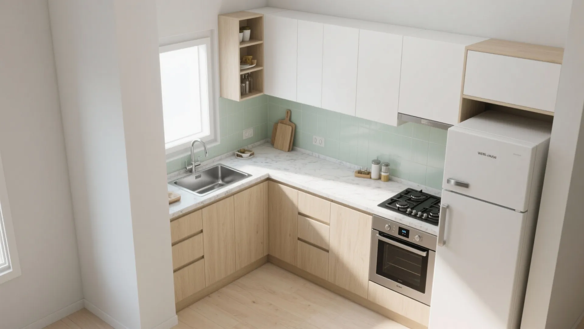 L-shaped micro-kitchen flow you’ll actually enjoy