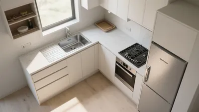 Modern L-Shaped Kitchen with White Marble Countertop