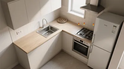 Compact L-Shaped Kitchen with Wood Countertop