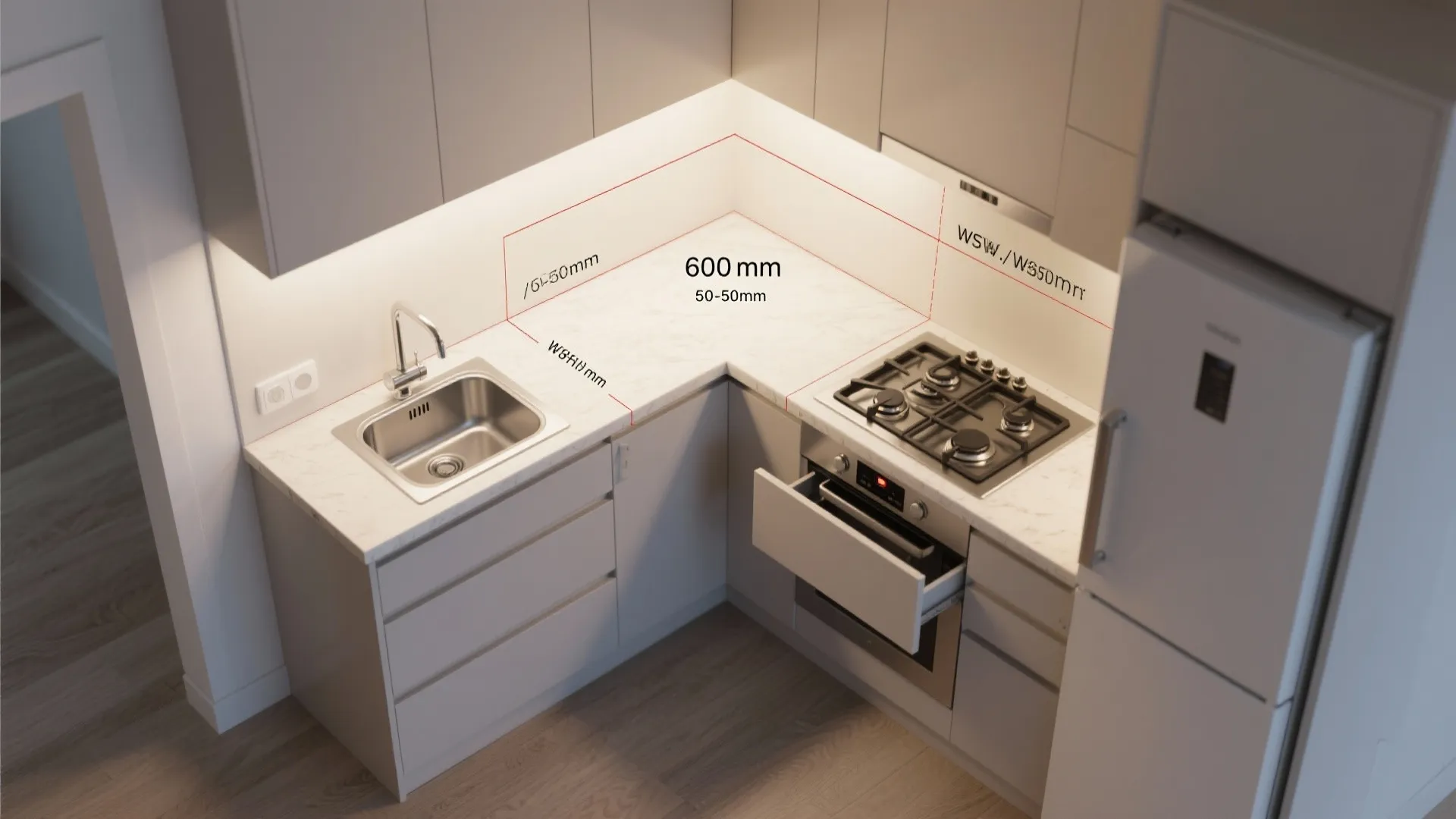 Multi-Functional L-Shaped Layout in Small Kitchens