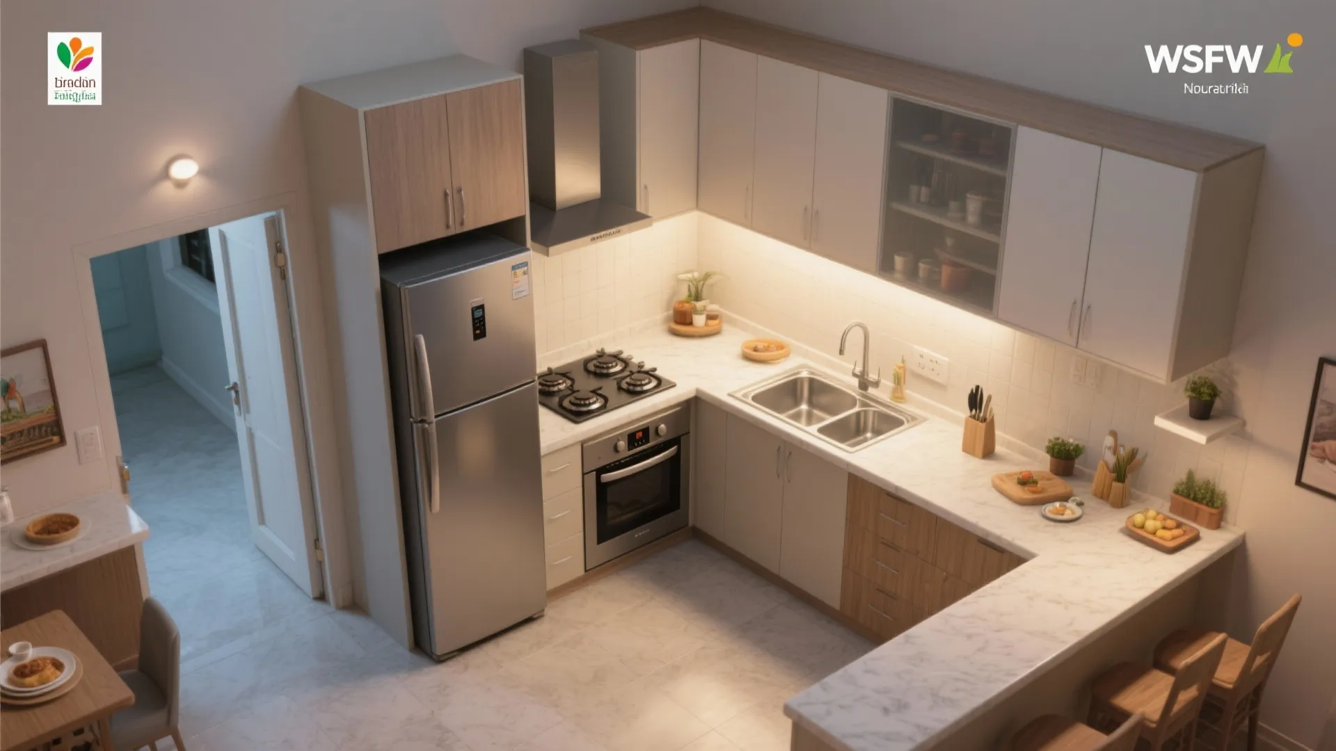 L-Shaped Layout that Frees Counter Space