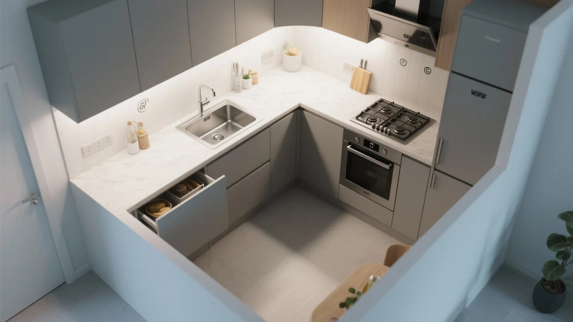 L-Shape Layout to Free Counter Space