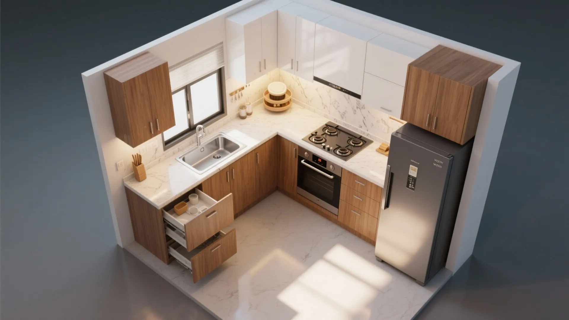 L-shaped small kitchen layout