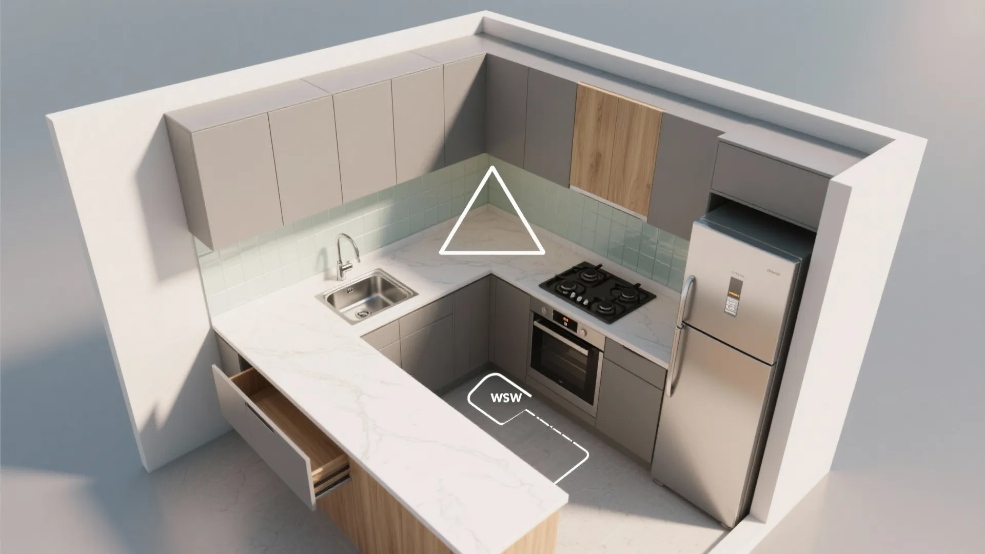 L-Shaped Layout for Workflow and Counter Space