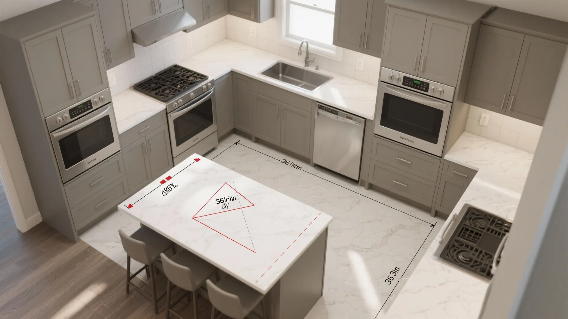 L-shaped layout for more counter space