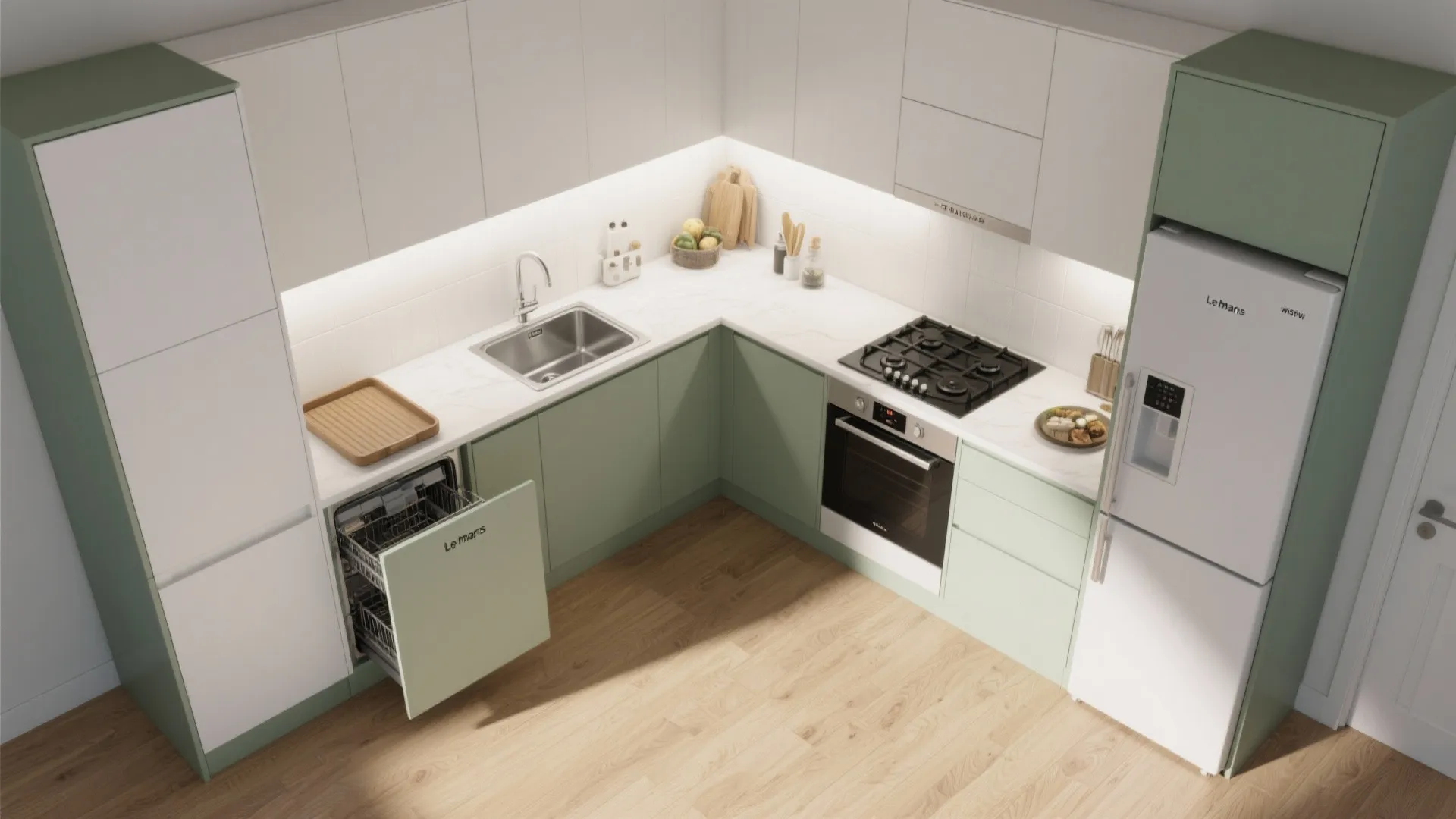 L-shaped kitchen for more counter space