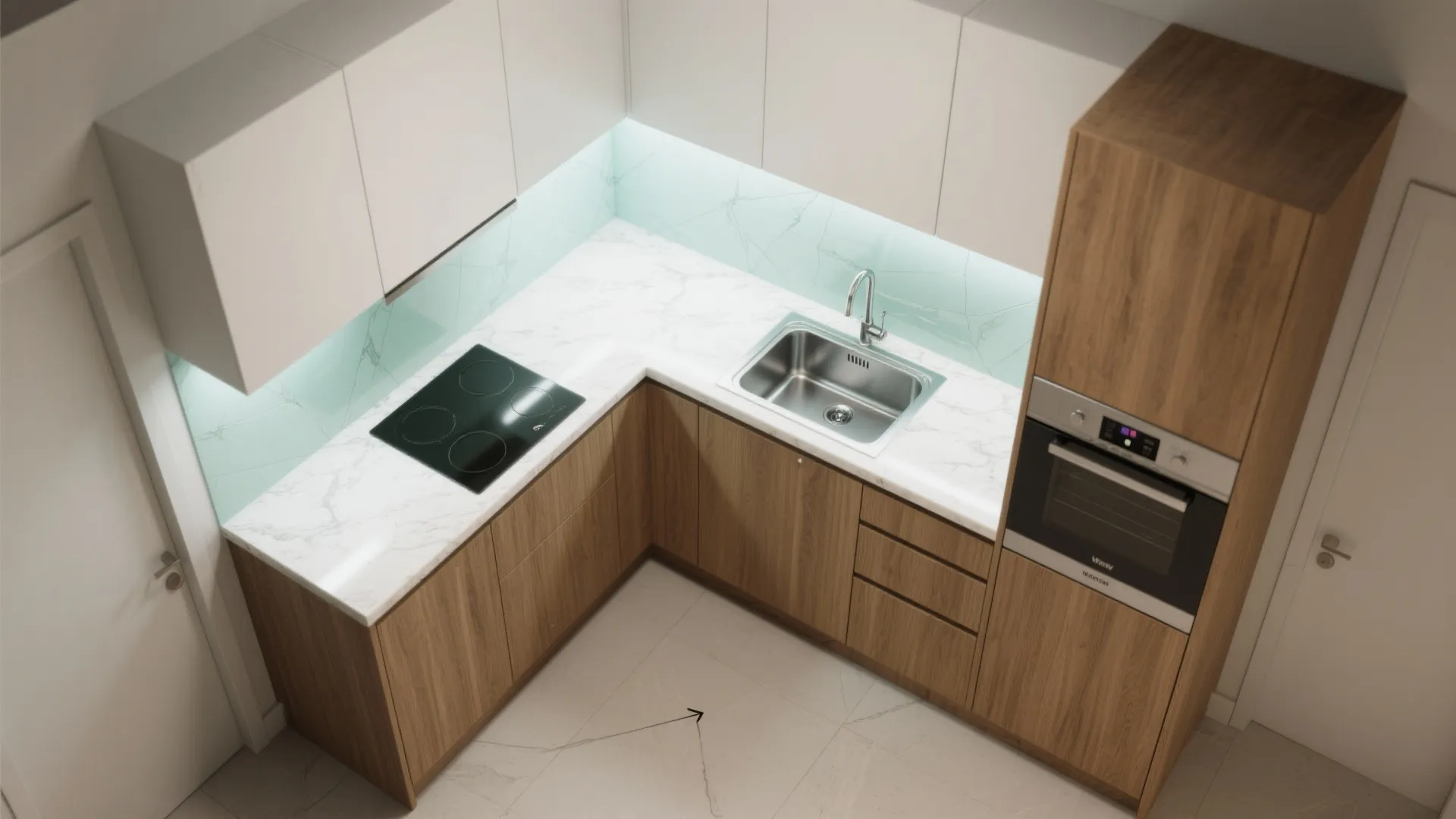 L-shaped layout to maximize counter space