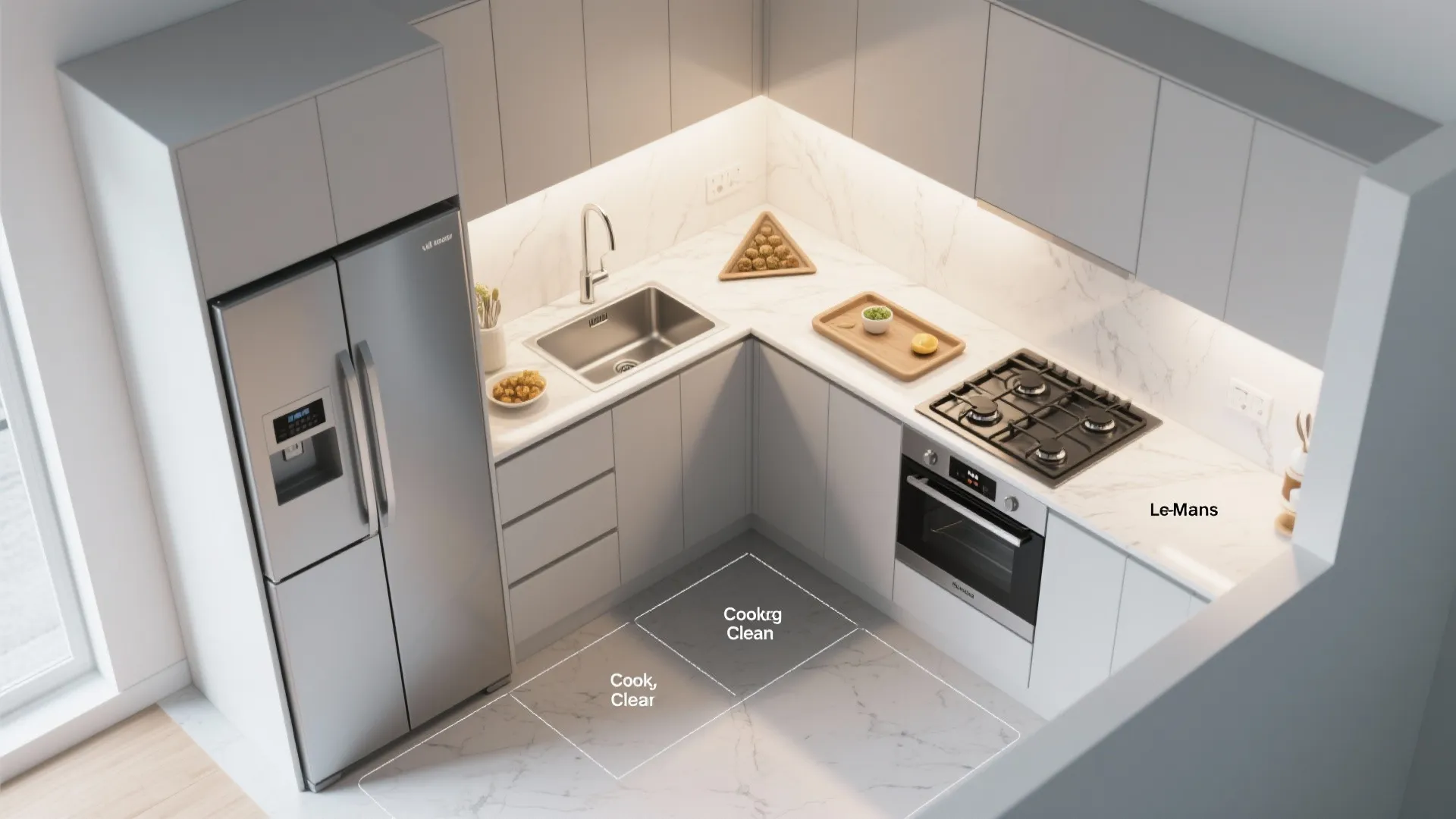 L-shaped layout to unlock more countertop