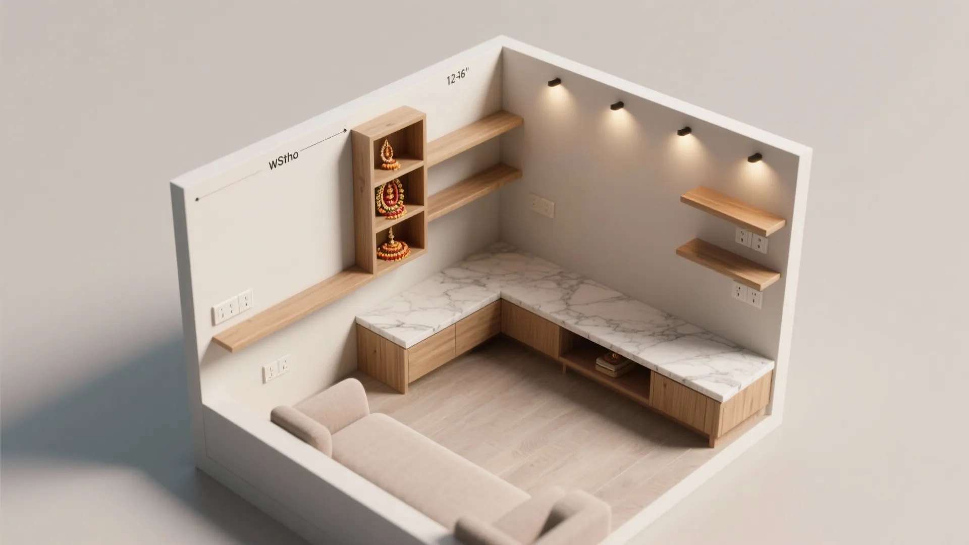 L-shaped corner shrine to unlock dead space