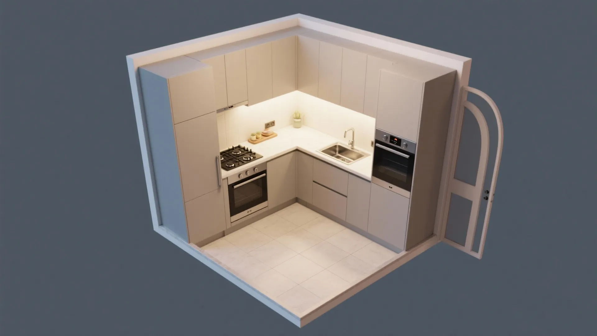 L-Shaped Wall Layout to Free Counter Space