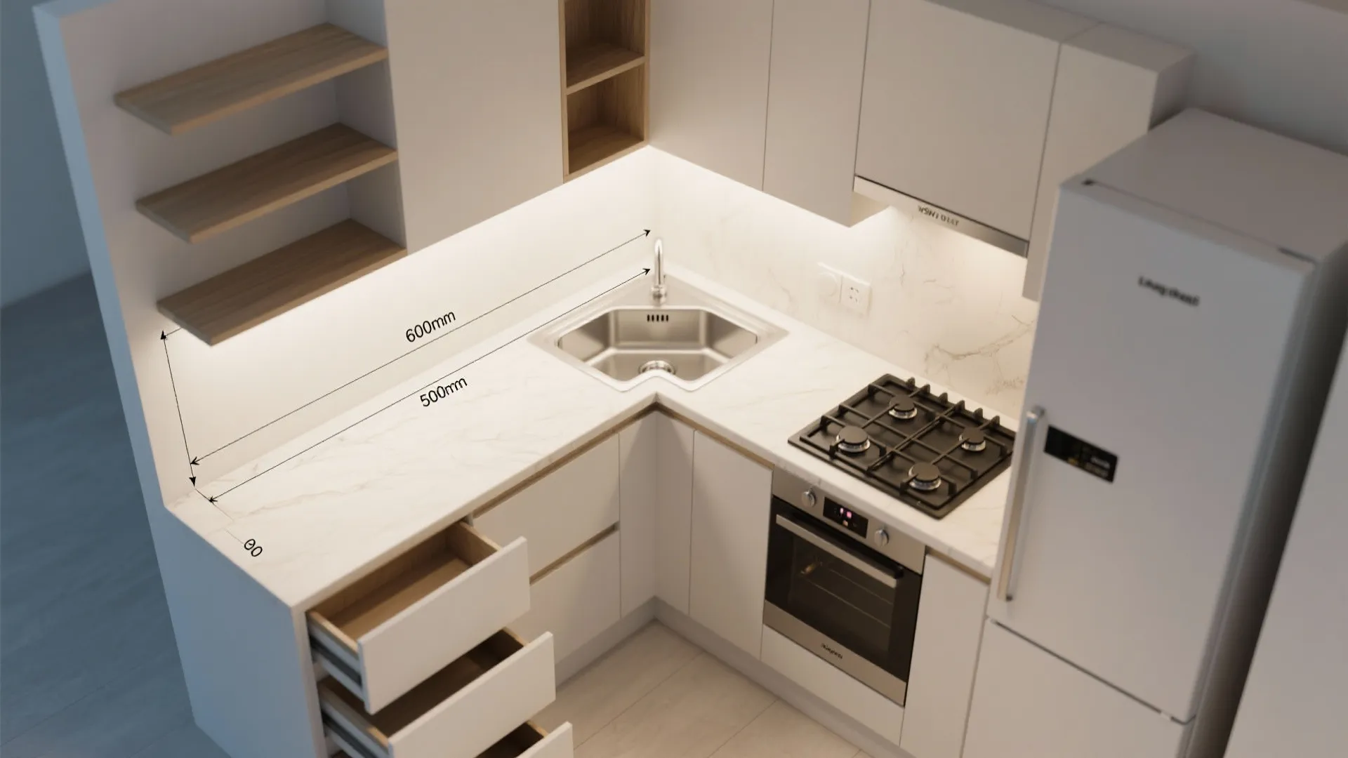 L-Shaped Wall Housing That Multiplies Worktops