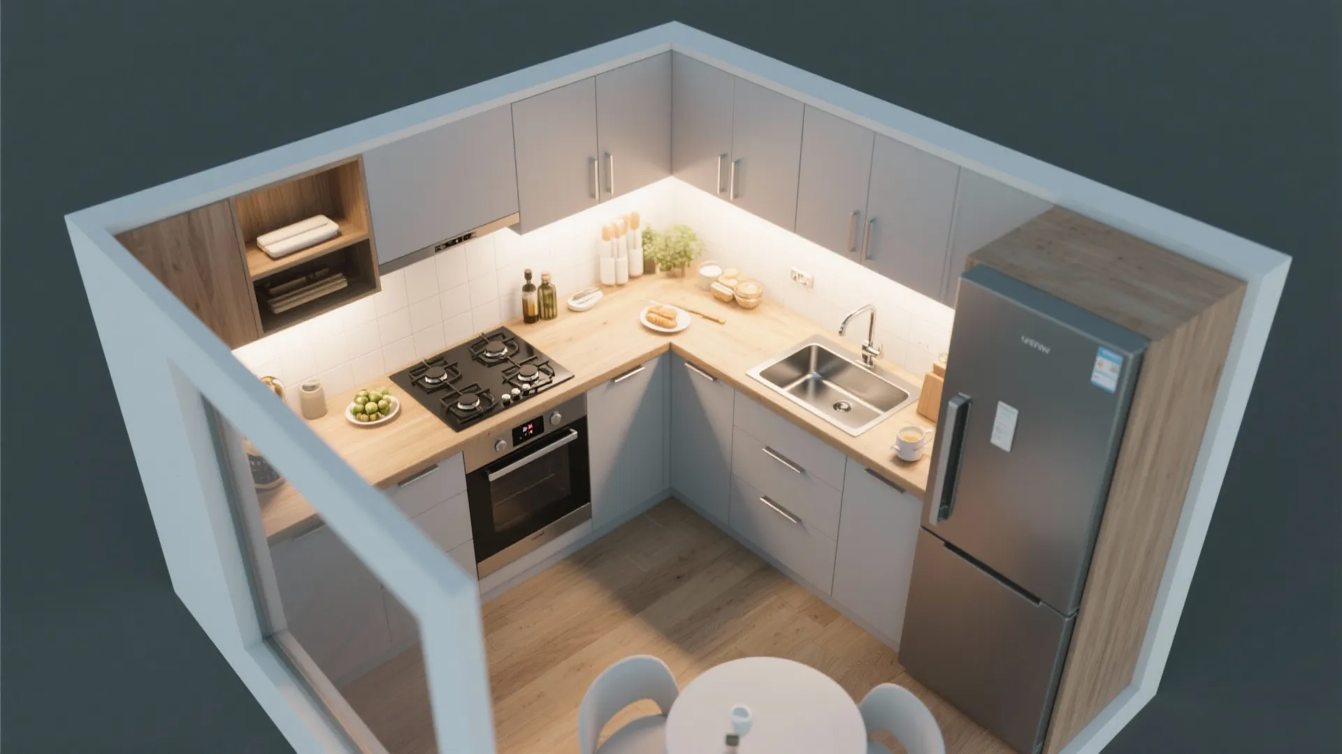 L-Shaped Layout for Workflow and Counter Space