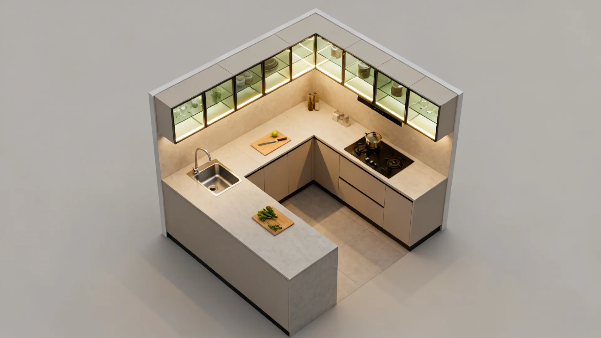 L-Shaped Layout with Glass Accents