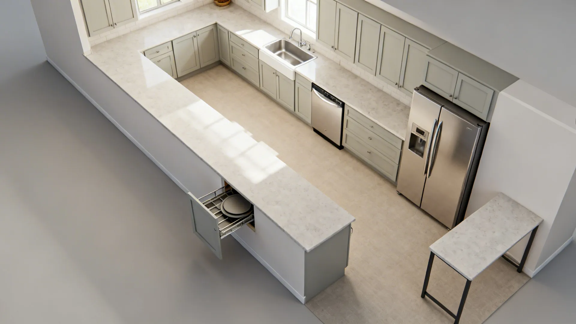 3) L-shaped layout to free up counter runs