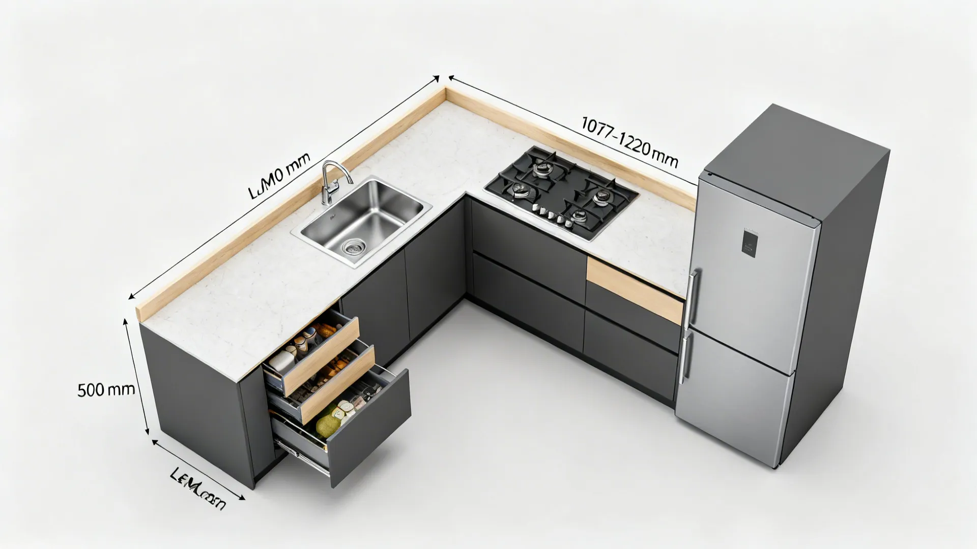 L-shaped micro layout that respects the work triangle