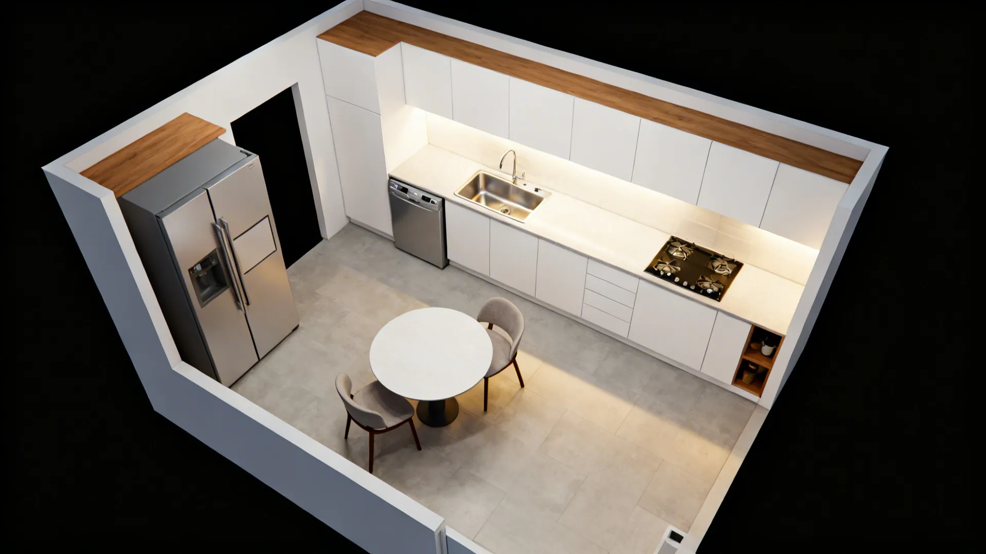 L-shaped layout to free countertop real estate