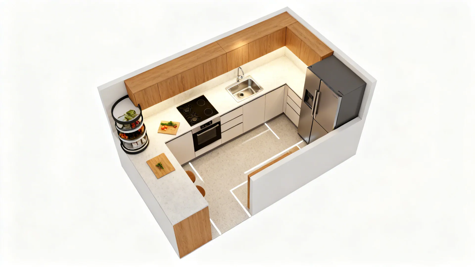 Smart L-Shaped Layout For Micro Kitchens