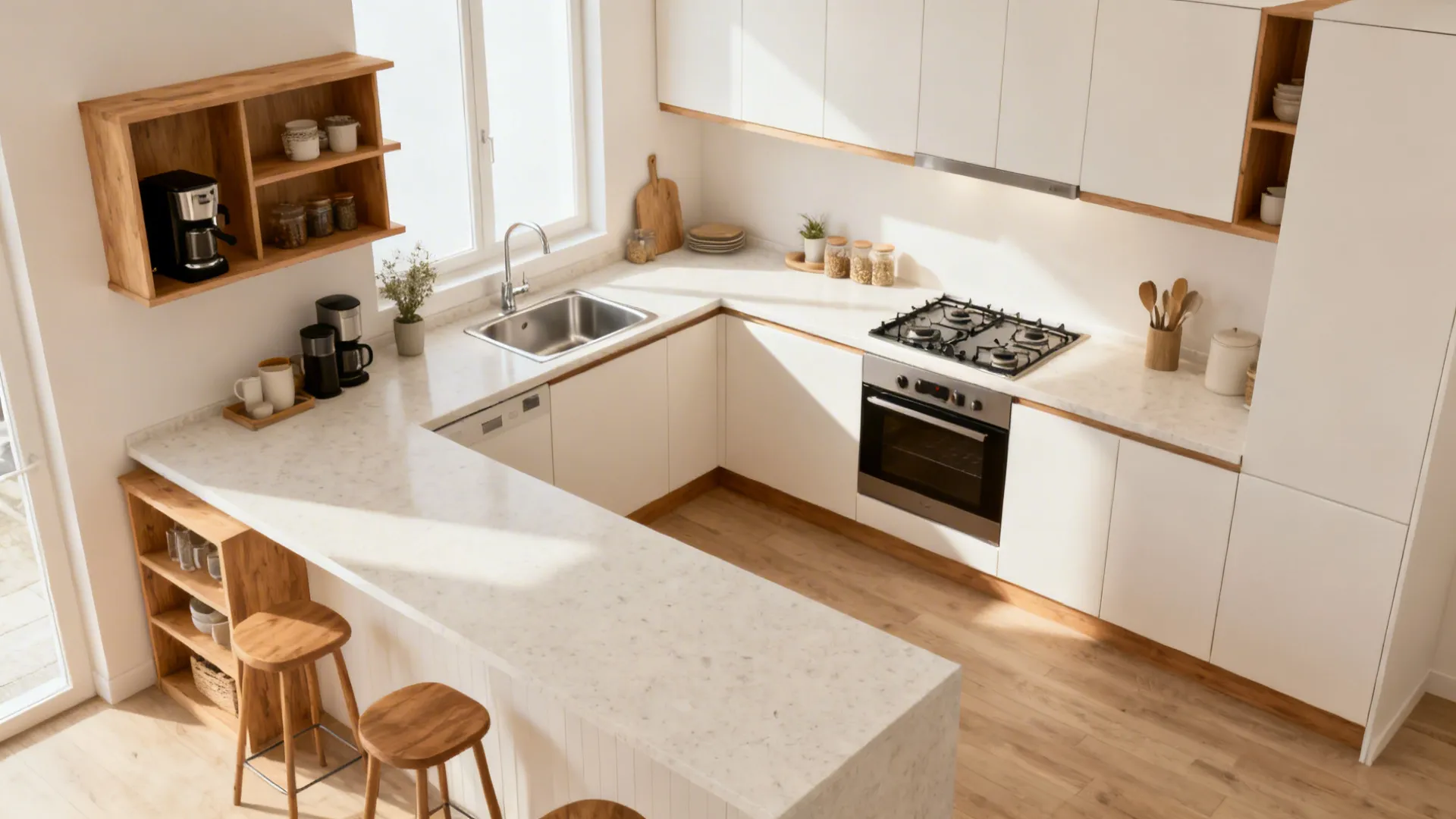 An L-Shaped Layout that Frees Counter Space