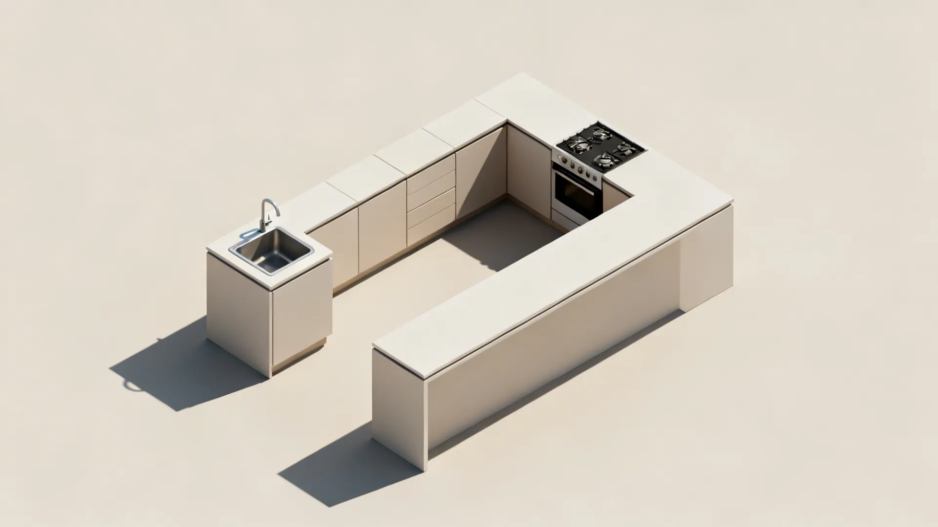 L-shaped layout to reclaim counter space