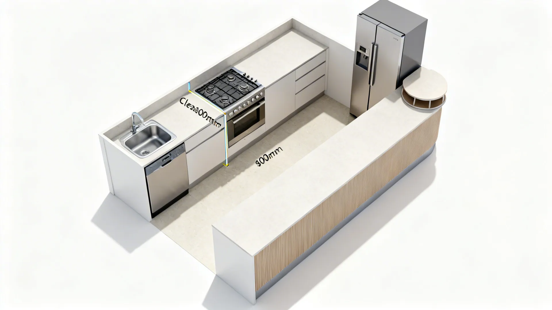 3) L-Shaped Layout to Maximize Counter Space