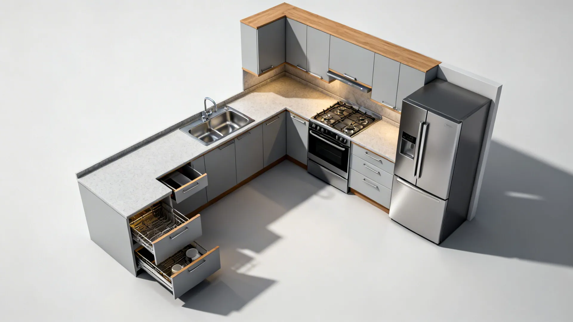 L-shaped layouts that prioritize counter length