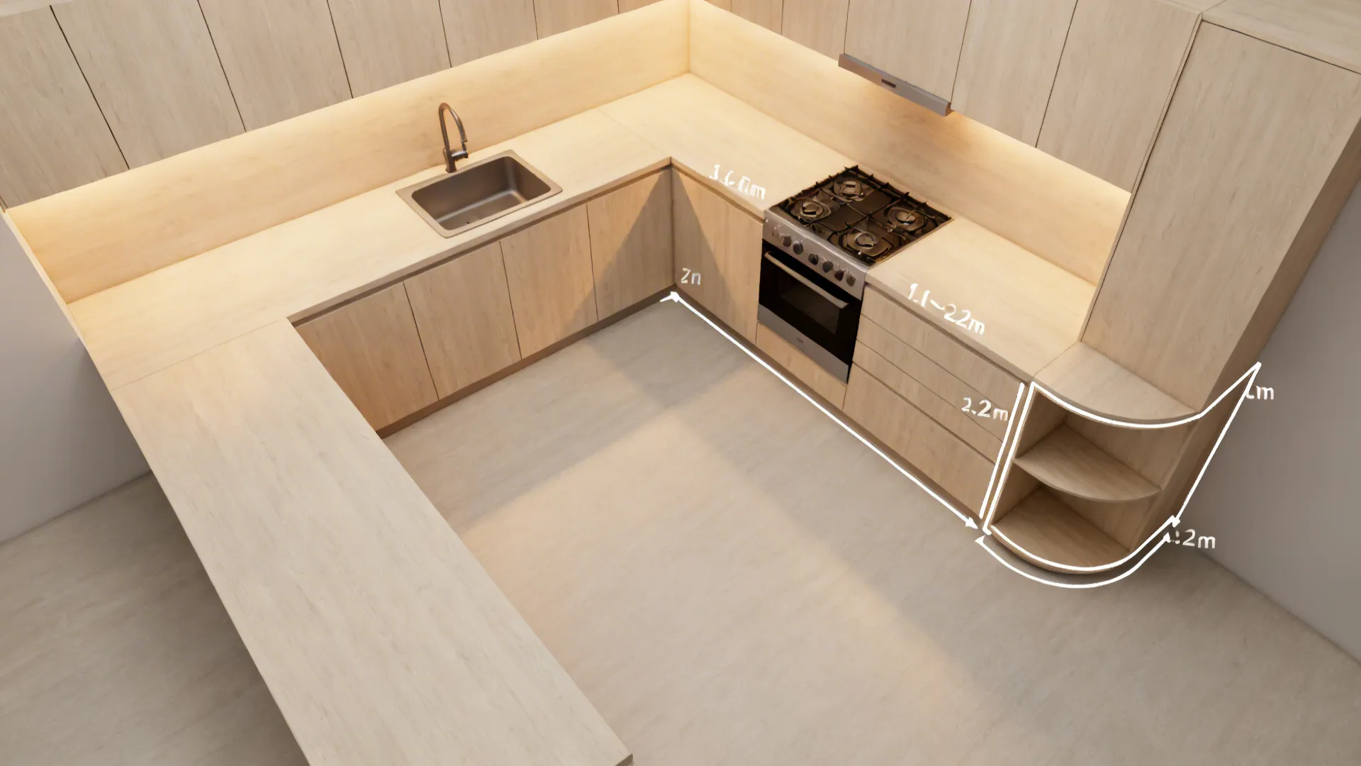 L-shaped counters that unlock prep space