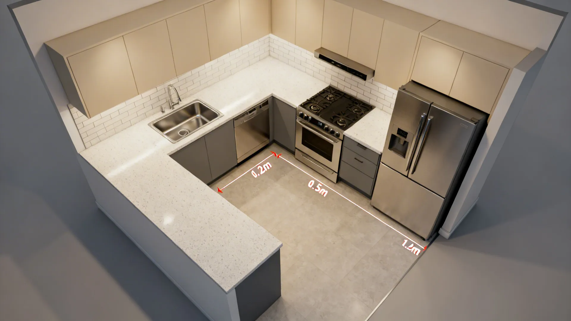 3) L-shaped layout for more prep and a safer work triangle