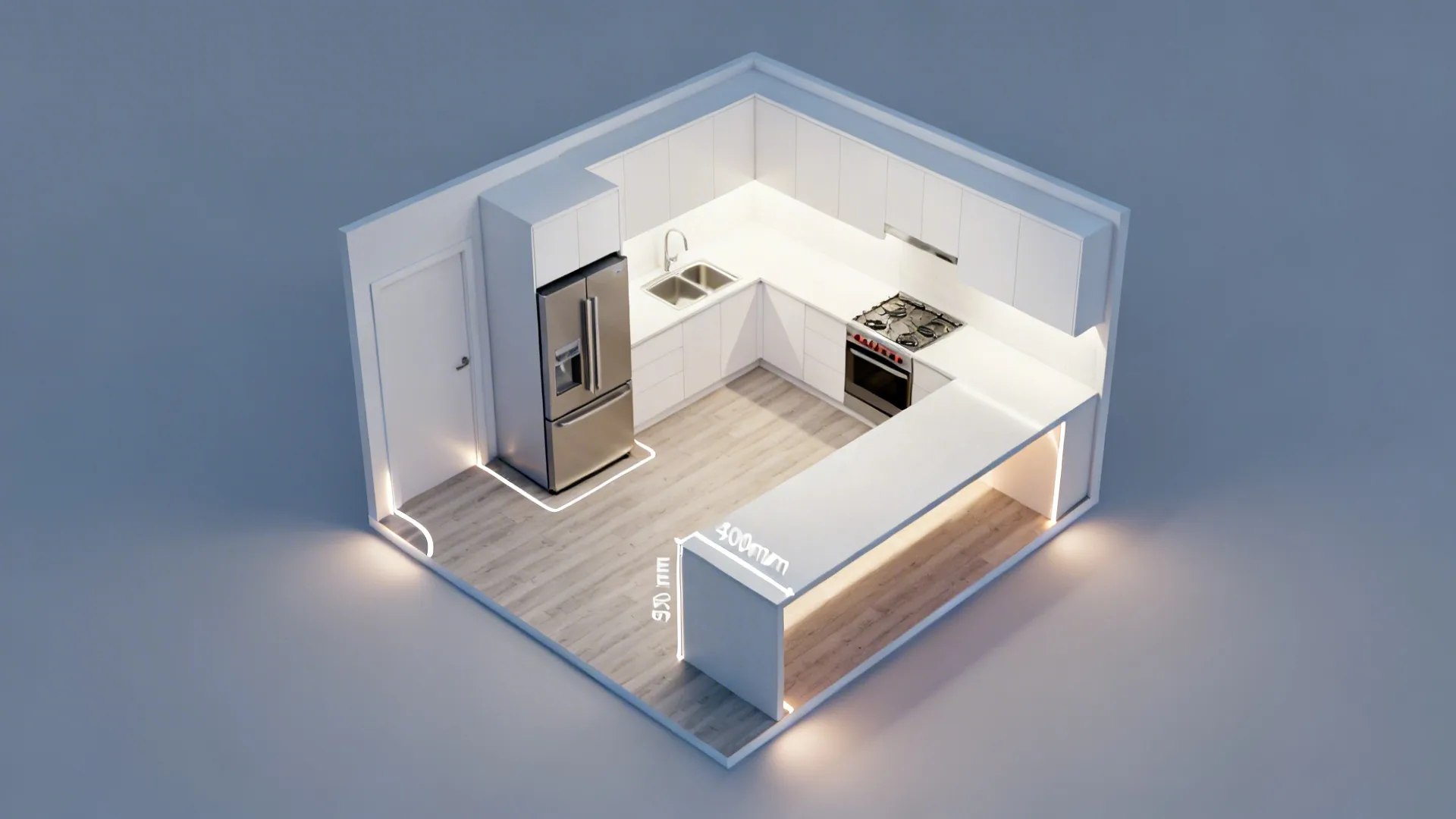 L-shaped small kitchen layout