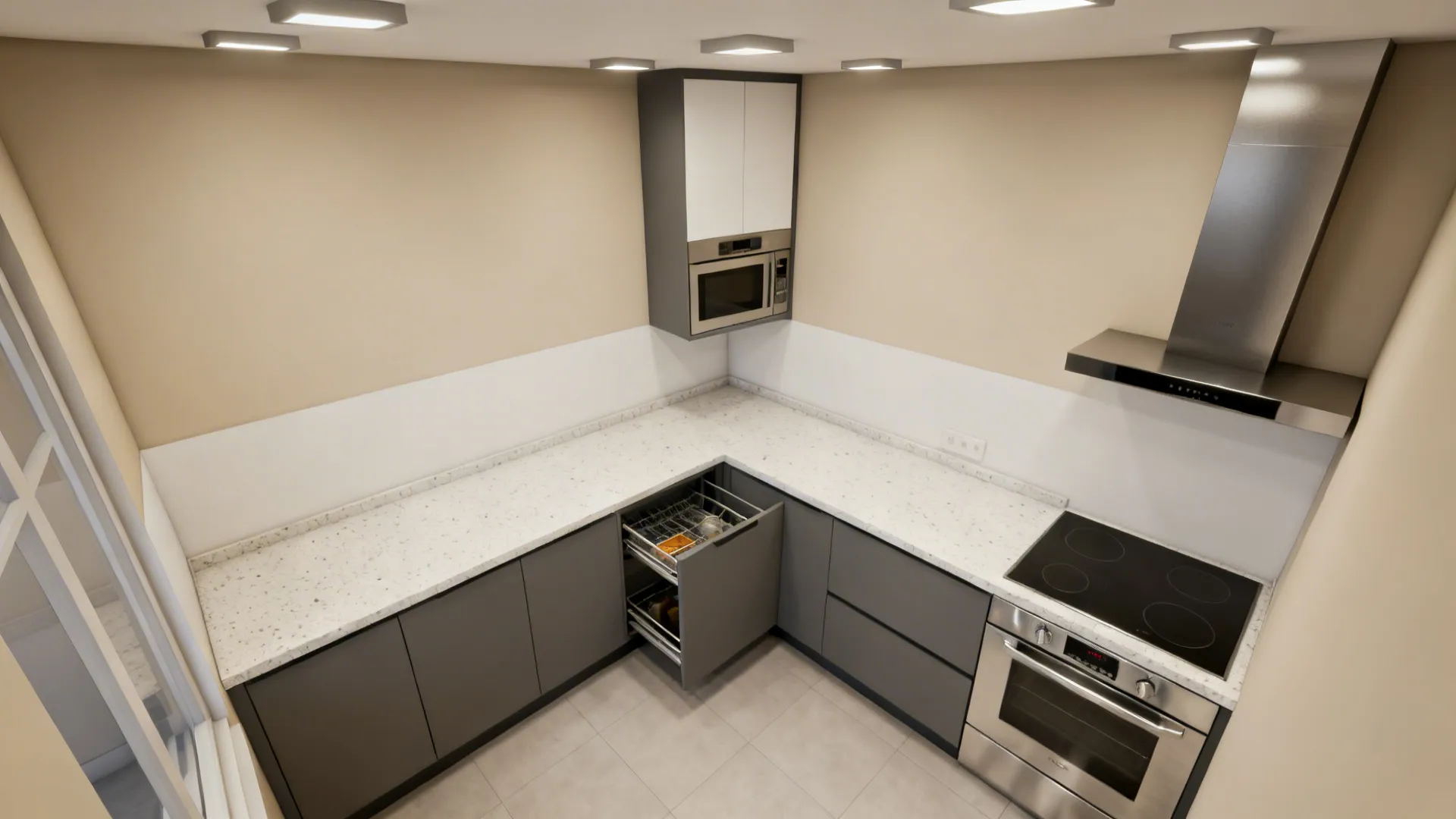 3) L-Shaped Layout for Counter Continuity