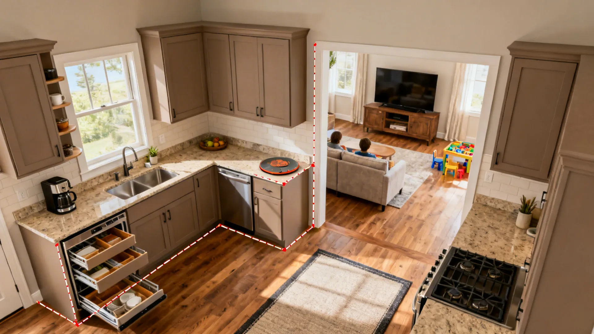 Idea 3: L-Shaped Layout That Adds Counter and Conversation