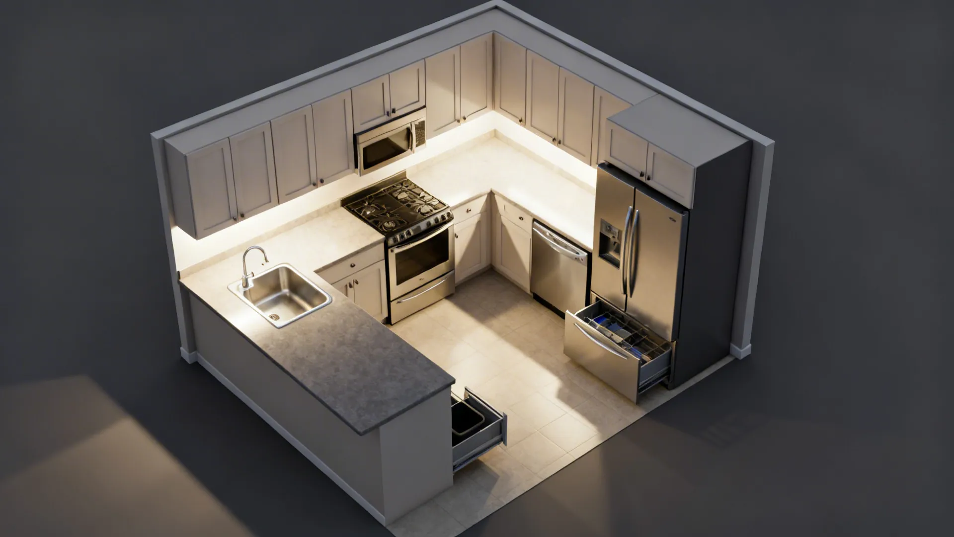 L-Shaped Layout to Free Up Counter Space