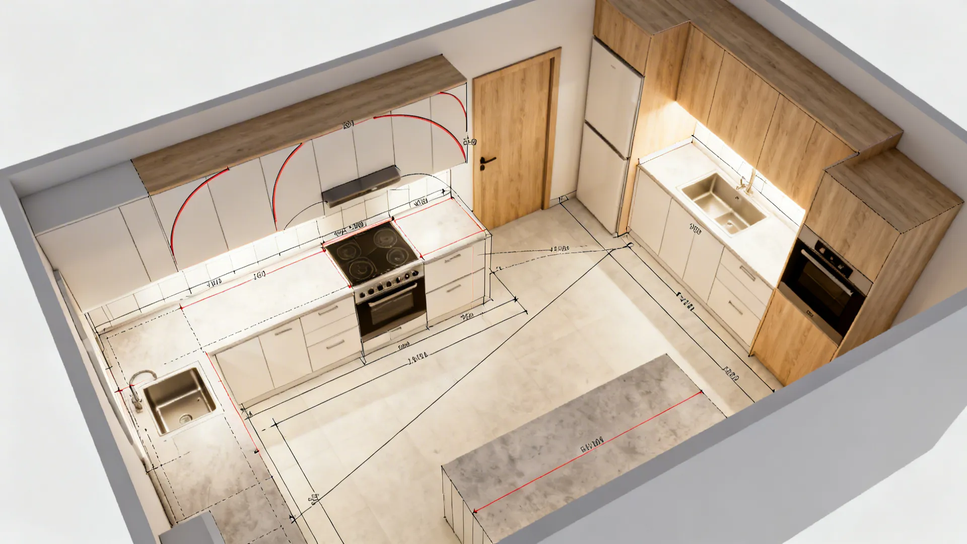 L-shaped micro layout for more countertop