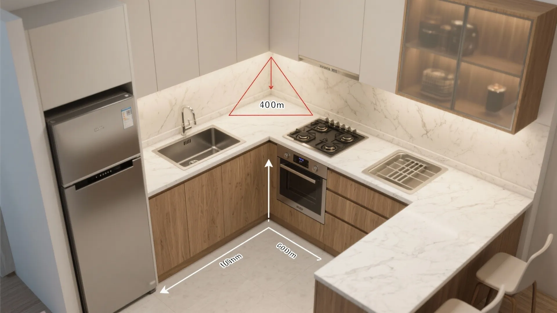 L-shaped layout to free counter space
