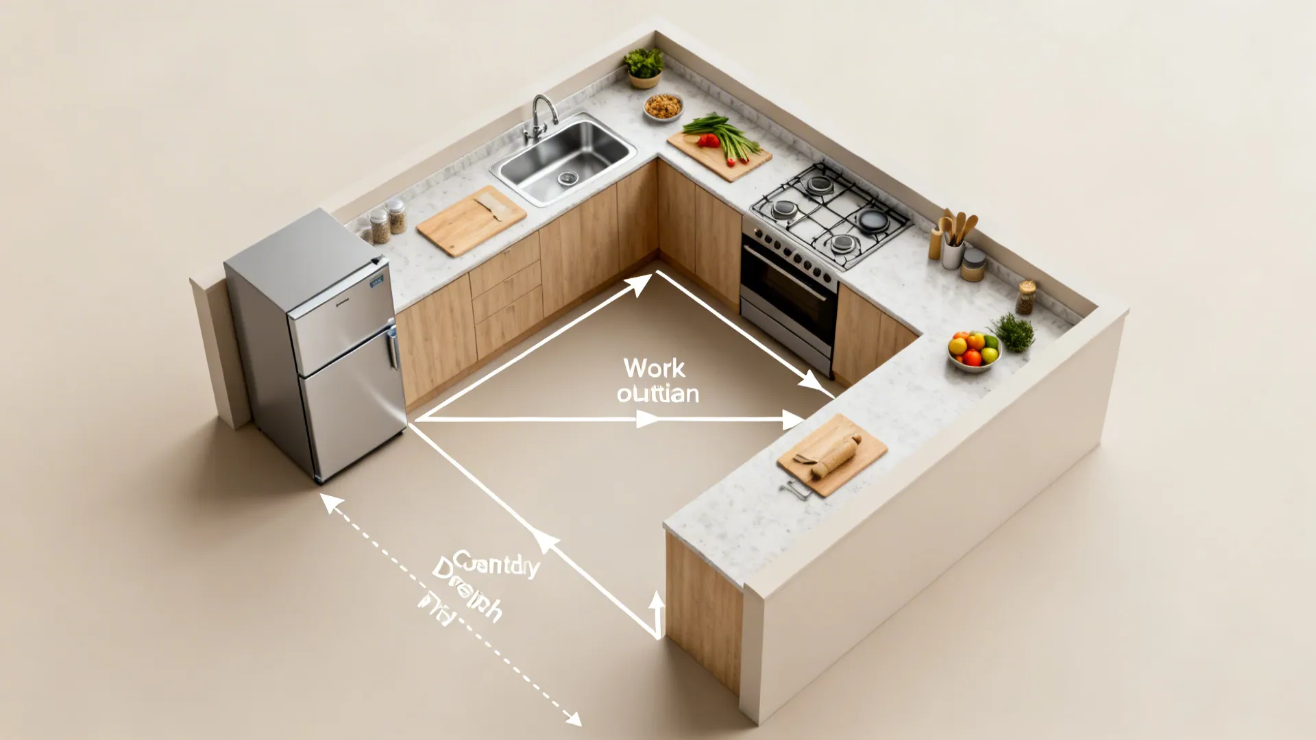 L-shaped plan to free countertop length