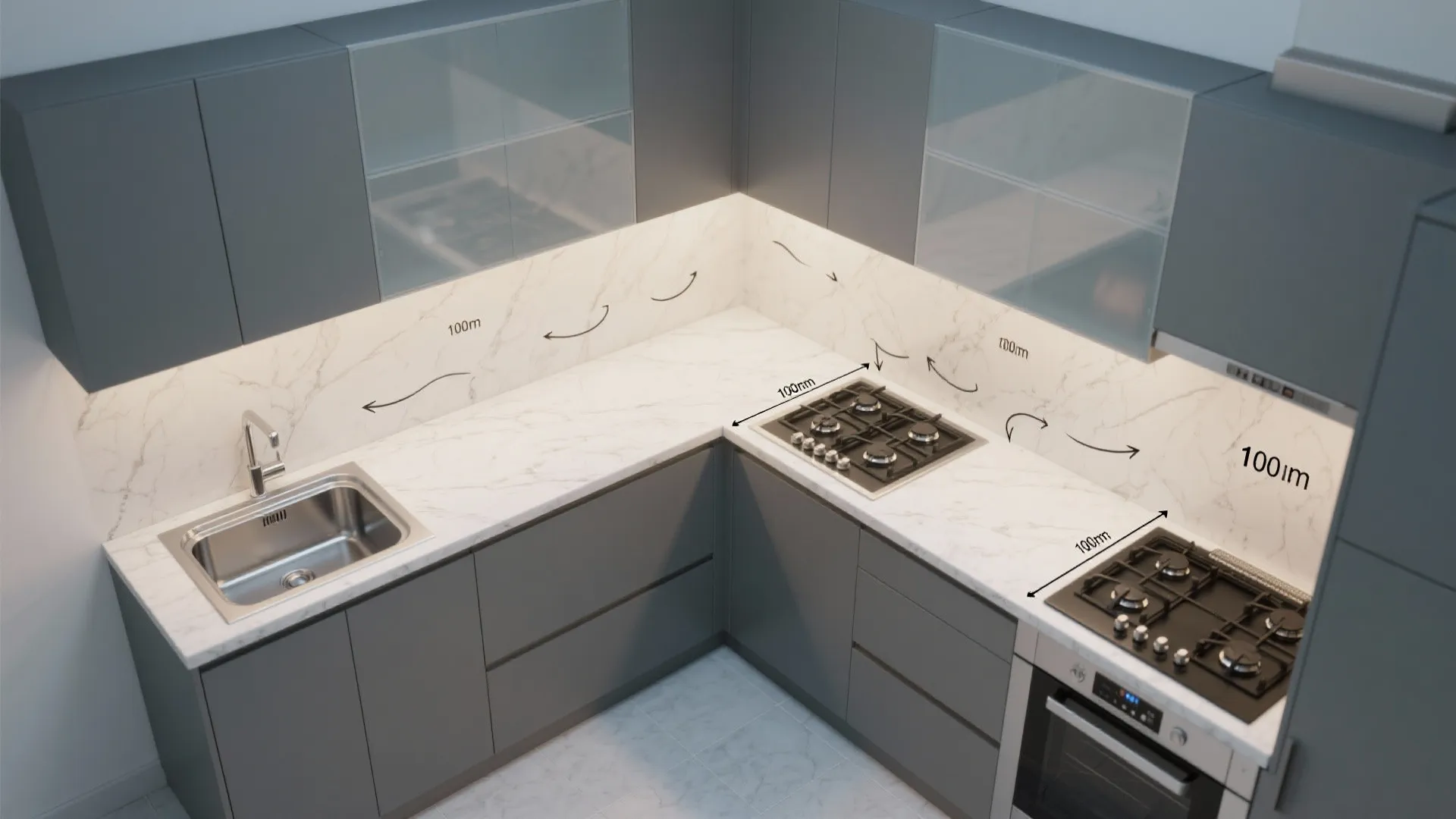 L-shaped layout to unlock counter space in a 1 BHK