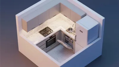 Compact L-Shaped Kitchen with Marble Countertops